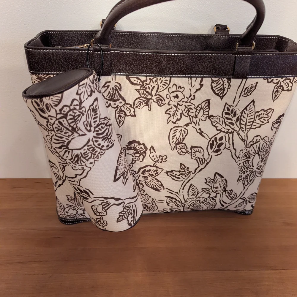 Estee Lauder 2 Piece Floral Handbag Tote 15x12x4 Brown/Tan/ Brown - Picture 6 of 6